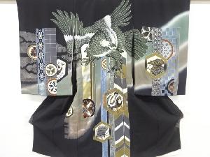 鷹模様一つ紋男児着物(内袖・長襦袢付き)